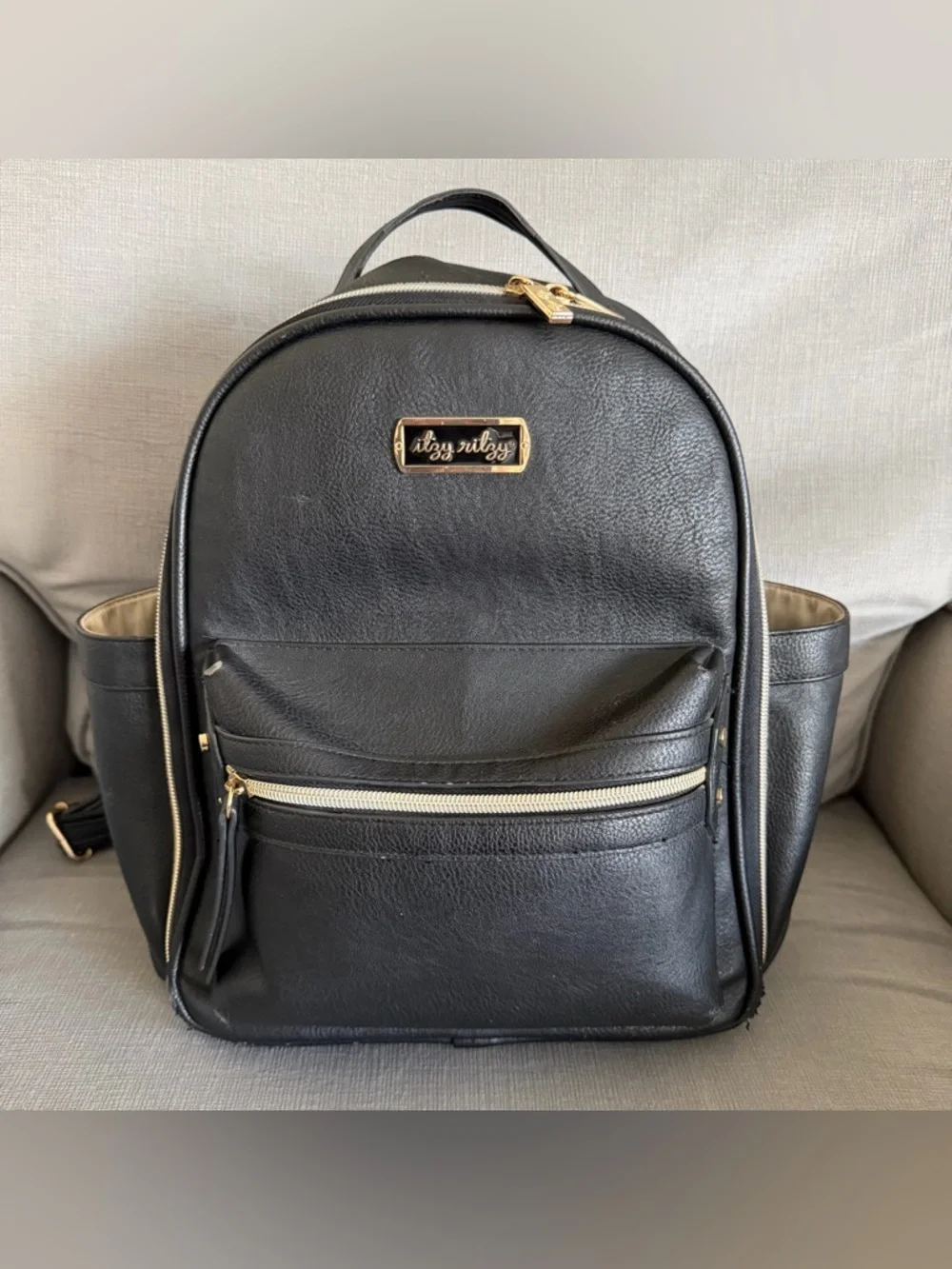 Itzy Ritzy Mini Black Faux Leather diaper Backpack